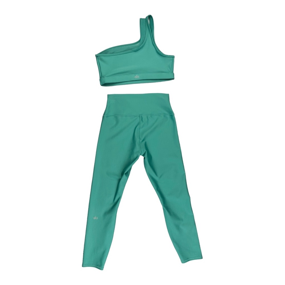Alo Yoga Airlift Workout Leggings And Sports Bra Teal Size L